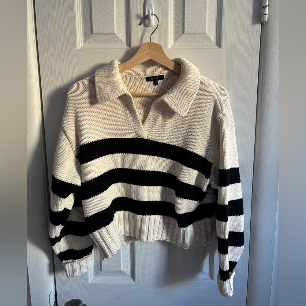 Quince 100% Organic Cropped Cotton Polo Sweater